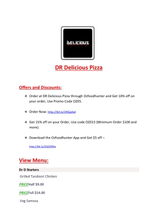 20% Off -DR Delicious Pizza-Hoppers Crossing - Order Food Online