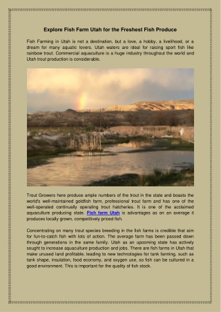 Explore Fish Farm Utah for the Freshest Fish Produce