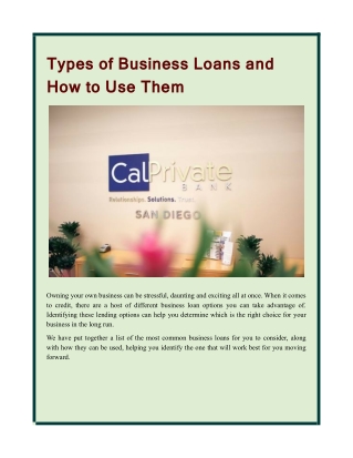 Types of Business Loans and How to Use Them