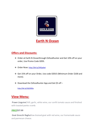 25% Off -Earth N Ocean-Victoria Park - Order Food Online<