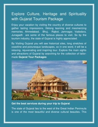 Explore Culture, Heritage and Spirituality with Gujarat Tourism Package