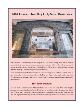 SBA Loans – How They Help Small Businesses