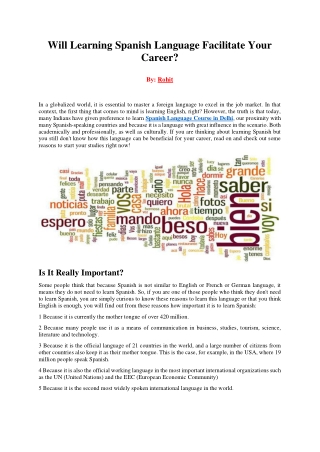 Learning Spanish Language Facilitate Your Career?