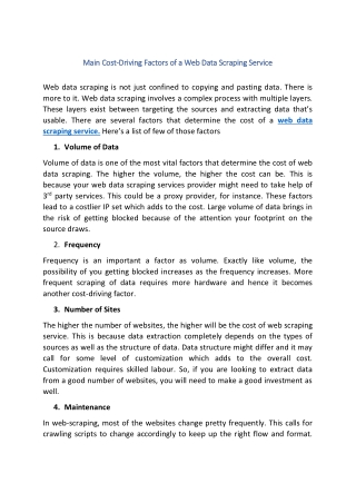 Main Cost-Driving Factors of a Web Data Scraping Service