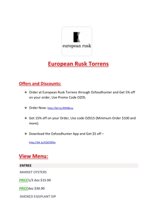 European Rusk, Torrens, Canberra - European delivery and Takeaway