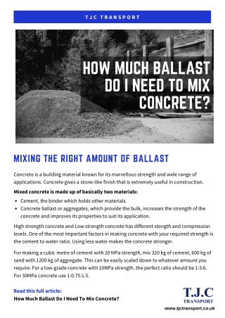 How much ballast need to mix concrete