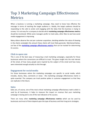 Top 3 Marketing Campaign Effectiveness Metrics