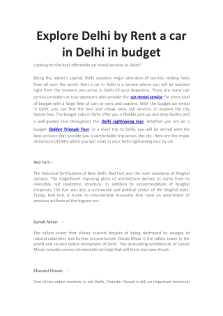 Explore Delhi by rent a car in budget