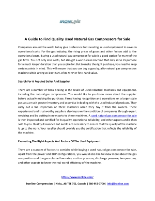 A Guide to Find Quality Used Natural Gas Compressors for Sale