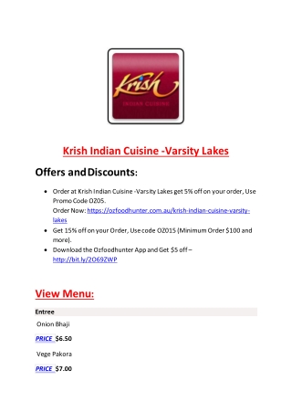 Krish Indian Cuisine ­Varsity Lakes-Varsity Lakes - Order Food Online