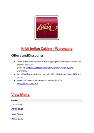 Krish Indian Cuisine ­ Worongary-Worongary - Order Food Online