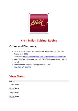 Krish Indian Cuisine­ Robina-Robina - Order Food Online