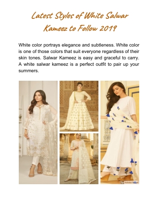 Latest Styles of White Salwar Kameez 2019