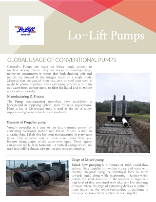 Global Usage Of Conventional Pumps