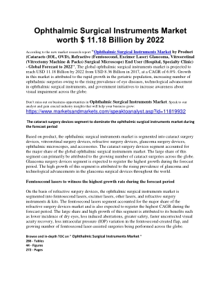 Ophthalmic Surgical Instruments Market worth $ 11.18 Billion by 2022