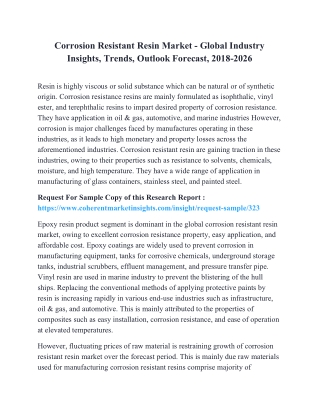 Corrosion Resistant Resin Market - Global Industry Insights, Trends, Outlook Forecast, 2018-2026