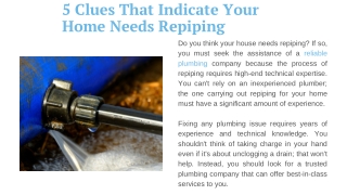 5 Clues That Indicate Your Home Needs Repiping