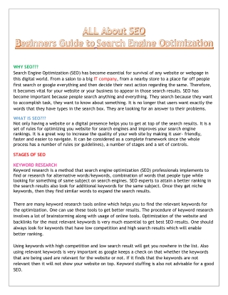 ALL About SEO | Beginners Guide to Search engine optimization.