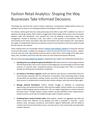 Fashion Retail Analytics: Shaping the Way Businesses Take Informed Decisions