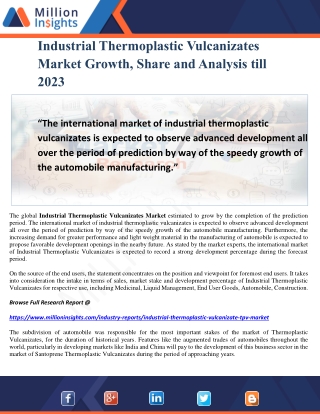 Industrial Thermoplastic Vulcanizates Market Growth, Share and Analysis till 2023