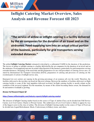 Inflight Catering Market Overview, Sales Analysis and Revenue Forecast till 2023