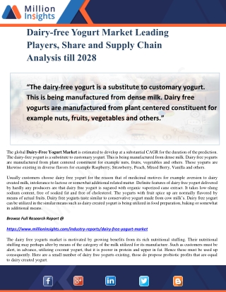 Dairy-free Yogurt Market Leading Players, Share and Supply Chain Analysis till 2028