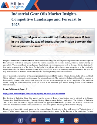 Industrial Gear Oils Market Insights, Competitive Landscape and Forecast to 2023