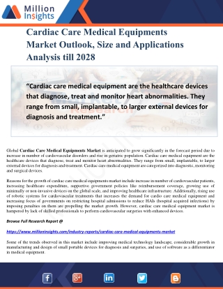 Cardiac Care Medical Equipments Market Outlook, Size and Applications Analysis till 2028