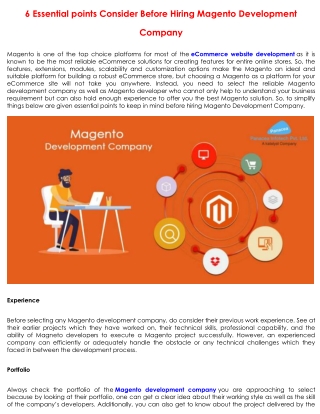 6 Essential points Consider Before Hiring Magento Development Company