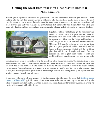 Getting the Most from Your First Floor Master Homes in Millsboro, DE