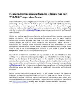 Measuring Environmental Changes Is Simple And Fast With Wifi Temperature Sensor