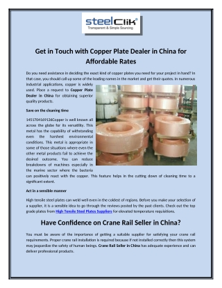 Get in Touch with Copper Plate Dealer in China for Affordable Rates