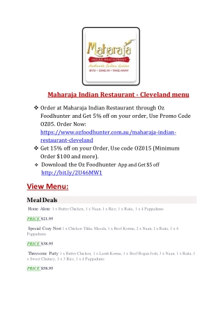 15% Off - Maharaja Indian Restaurant ­ Cleveland - Order Food Online