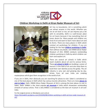 Children Workshop in Delhi at Kiran Nadar Museum of Art