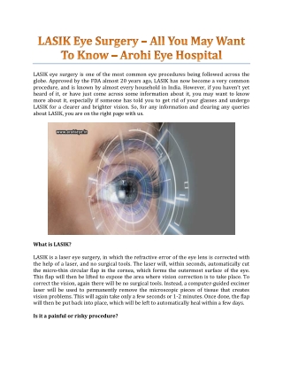 LASIK Eye Surgery – All You May Want To Know - Arohi Eye Hospital
