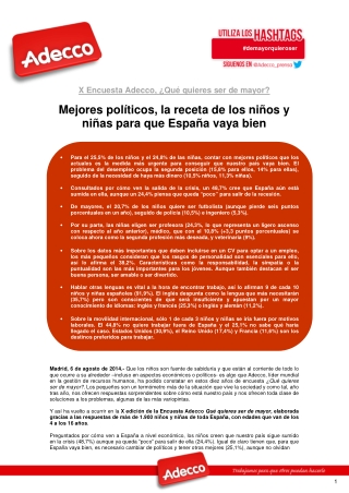 Estudio sobre que quieren ser los niños españoles de mayores (por Adecco)