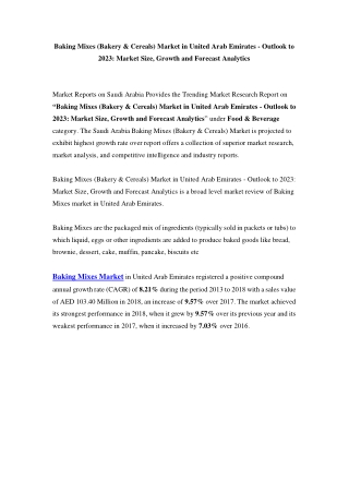 United Arab Emirates (UAE) Baking Mixes (Bakery & Cereals) Market: Growth, Opportunity and Forecast Till 2023