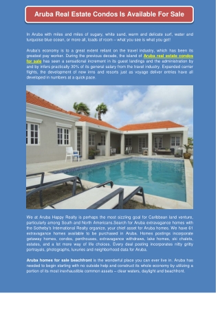 Aruba Real Estate Condos Is Available For Sale