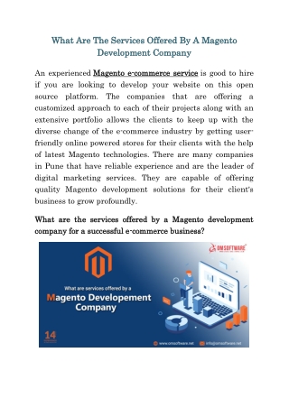 What Are The Services Offered By A Magento Development Company