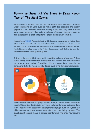 Python vs Java, All You Need to Know About Two of The Most Iconic