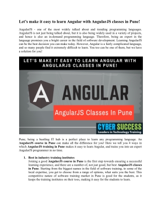 Let’s make it easy to learn Angular with AngularJS classes in Pune!