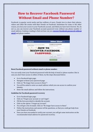 How to Recover Facebook Password without Email and Phone Number?