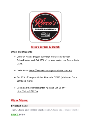 Ricco's Burgers & Brunch Toongabbie Menu – 5% OFF