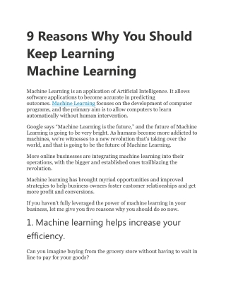 9 Reasons Why You Should Keep Learning Machine Learning