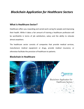 Blockchain Application for Healthcare Sectors