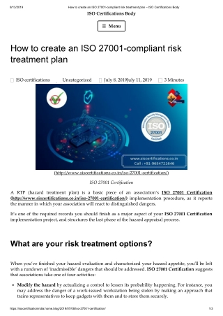 How to create an ISO 27001 Certification (ISMS) compliant risk treatment plan?