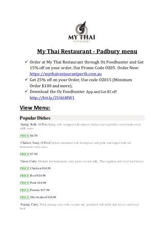 My Thai Restaurant Padbury Perth– 10% off- Thai near me