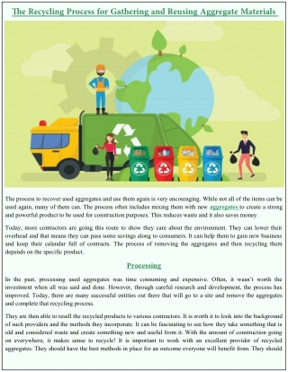 The Recycling Process for Gathering and Reusing Aggregate Materials