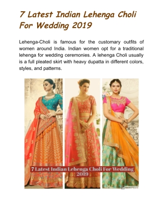 7 Latest Indian Lehenga Choli For Wedding 2019