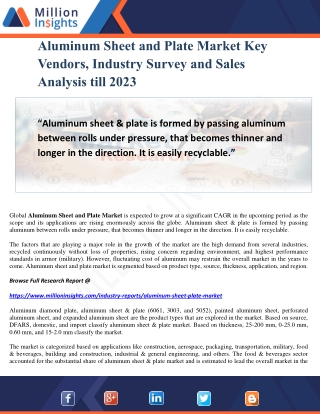 Aluminum Sheet and Plate Market Key Vendors, Industry Survey and Sales Analysis till 2023